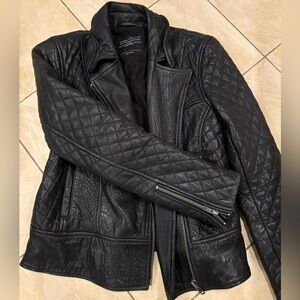 All Saints Black Quilted Leather Biker Jacket